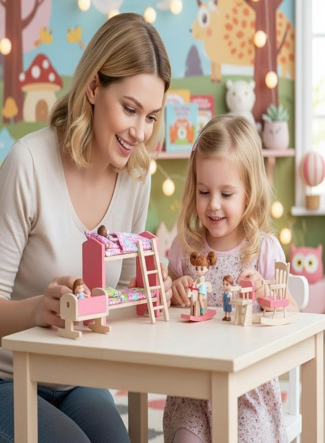 JOINPAYA 1:12 Scale Wood Bunk Bed Dollhouse Furniture Setith Ladder and Rocking Horse, DIY Miniature Accessories for Dollhouse Bedroom Decoration - Image 2